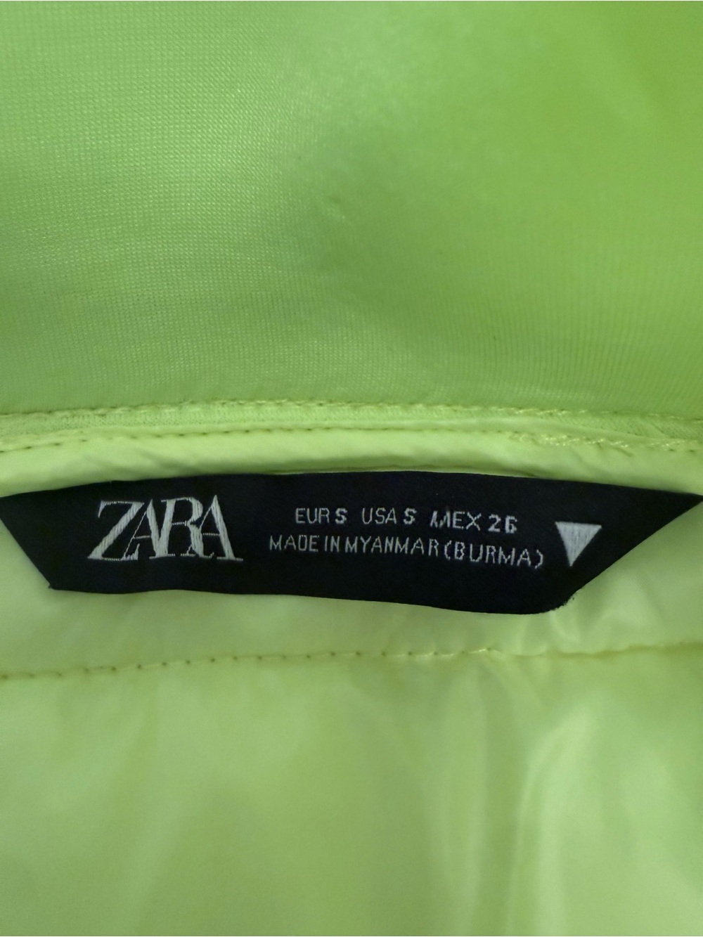 Zara Neon Lime Hooded Puffer Jacket Packable Small - Picture 3 of 7